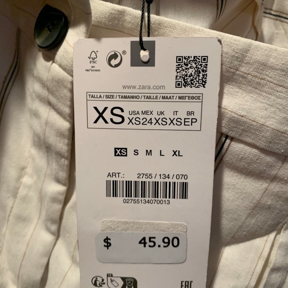 Zara Striped Skort in Ivory and Tan XS NWT - Picture 5 of 7